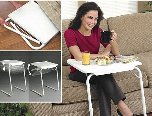 折りたたみテーブル サイドテーブル 軽い 小さい 高さ調整 角度調節 パソコン ベッド ホワイト 介護用品 ミニテーブルの画像1