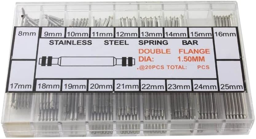 18サイズ バネ棒セット ばね棒 ベルト 交換【8mm ~ 25mm】ステンレス製 中割れタイプ 腕時計の調整 各サイズ20本入り 高強度 頑丈の画像1