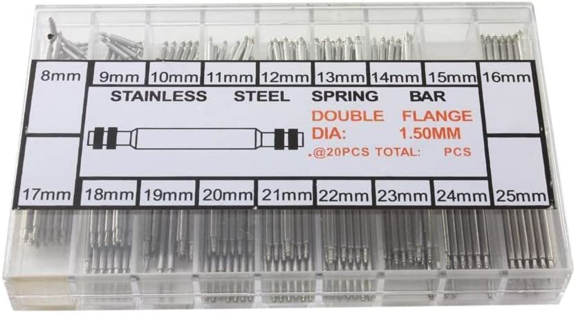 18サイズ バネ棒セット ばね棒 ベルト 交換【8mm ~ 25mm】ステンレス製 中割れタイプ 腕時計の調整 各サイズ20本入り 高強度 頑丈の画像2