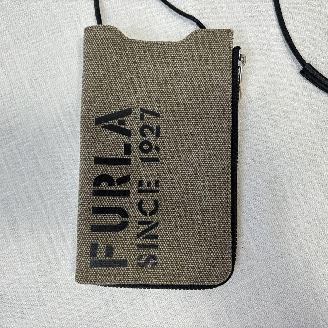 ■1円〜 ■FURLA フルラ マン テクニカル フォン ホルダー ショルダーバッグ キャンバス スマホ ポーチ お洒落 使いやすい ベージュ_画像2