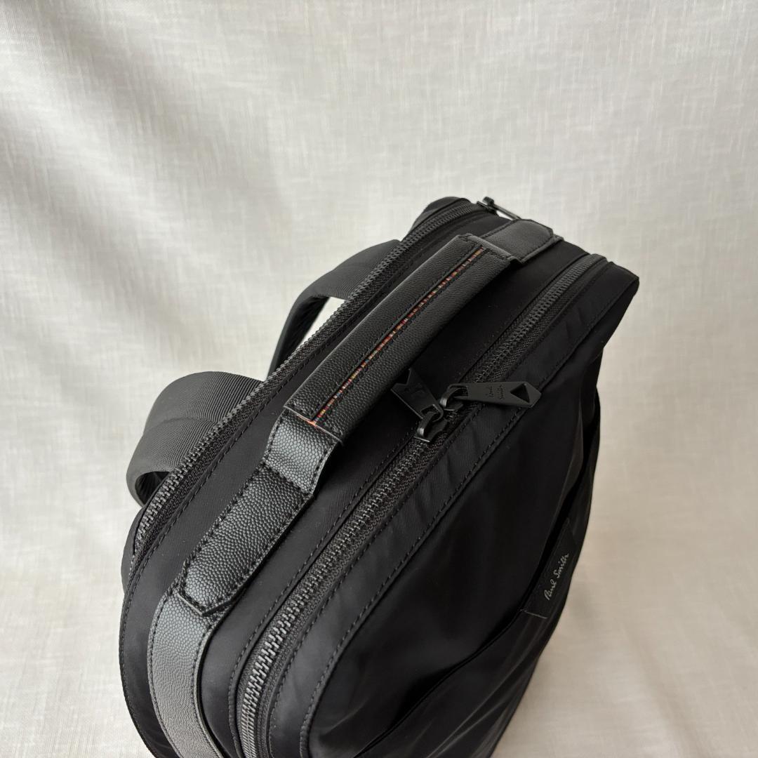 ＜超美品!!＞■Paul Smith ポールスミス リュック バックパック ナイロン/レザー お洒落 上品 普段使い A4/PC収納 ブラック 黒の画像3