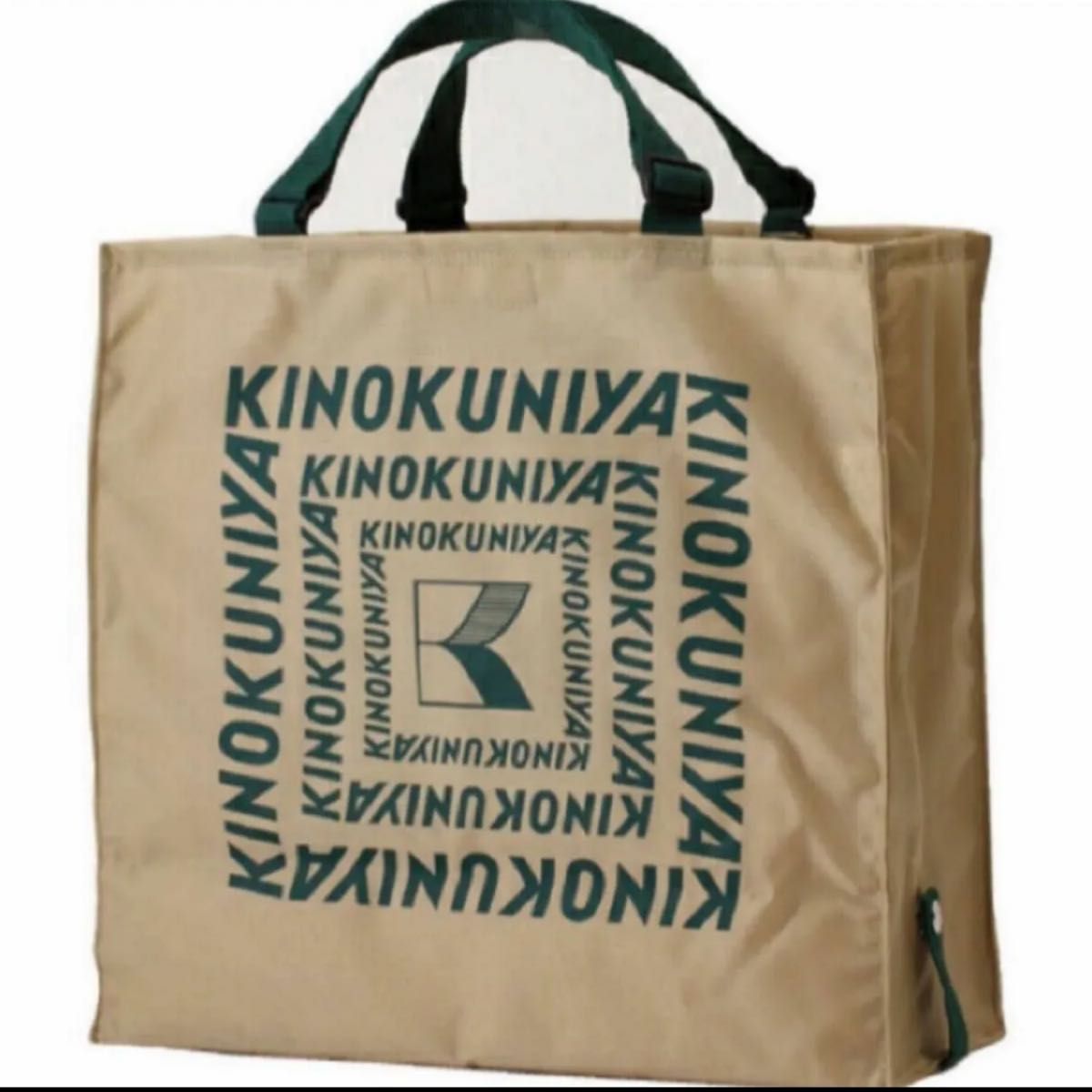 新品・未開封！！KINOKUNIYA  紀ノ国屋　スペシャルエコロジーバッグ　持ち手調整・折り畳み可能  ベージュ×グリーン