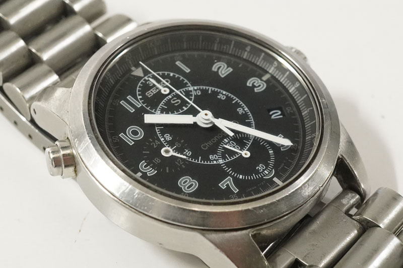 1円~【583】実働 SEIKO／セイコー SUS クロノグラフ 7T27-7A50 クォーツ デイト ブラック文字盤 メンズ 腕時計の画像8