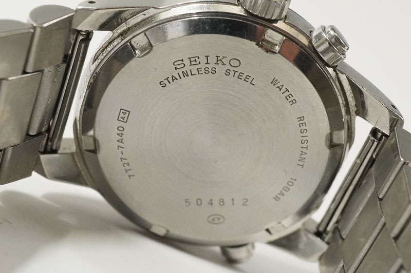 1円~【583】実働 SEIKO／セイコー SUS クロノグラフ 7T27-7A50 クォーツ デイト ブラック文字盤 メンズ 腕時計の画像10