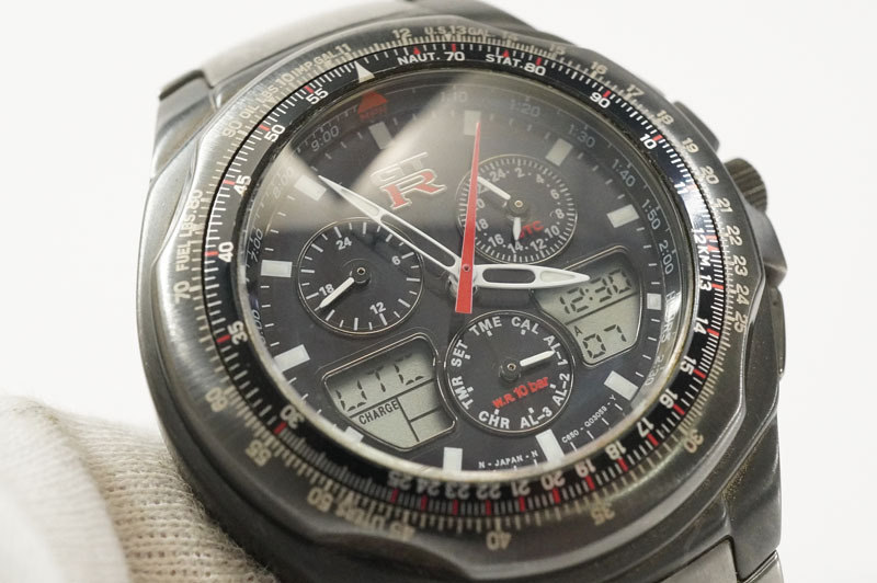 1円~【604】日産GTR　C650-Q03059　ソーラー　メンズ　クロノグラフ　正規品ベルト　腕時計