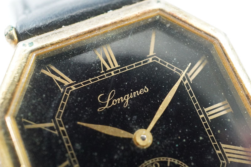 1円~【653】実働　LONGINES／ロンジン　Cal.846.4　オクタゴン　手巻き　ボーイズ　ユニセックス　黒文字盤　腕時計　8角形　 スモセコ_画像3