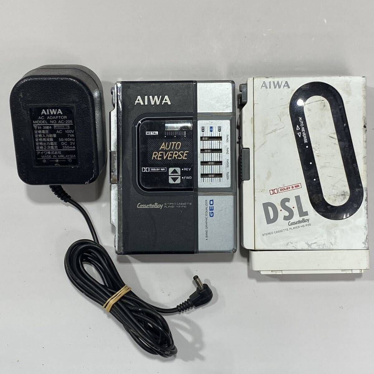 TR79 片方通電OK AIWA HS-P10 HS-P20 2台 まとめて ポータブルカセットプレーヤー WALKMAN アイワ ACアダプター付 AC-205