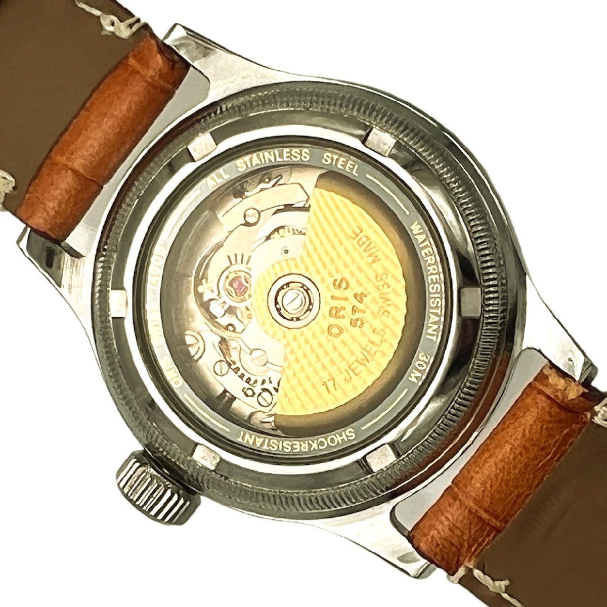 オリスポインター デイト 自動巻き 7400B 社外ベルト 純正尾錠 裏スケ メンズ 腕時計■20B52の画像3