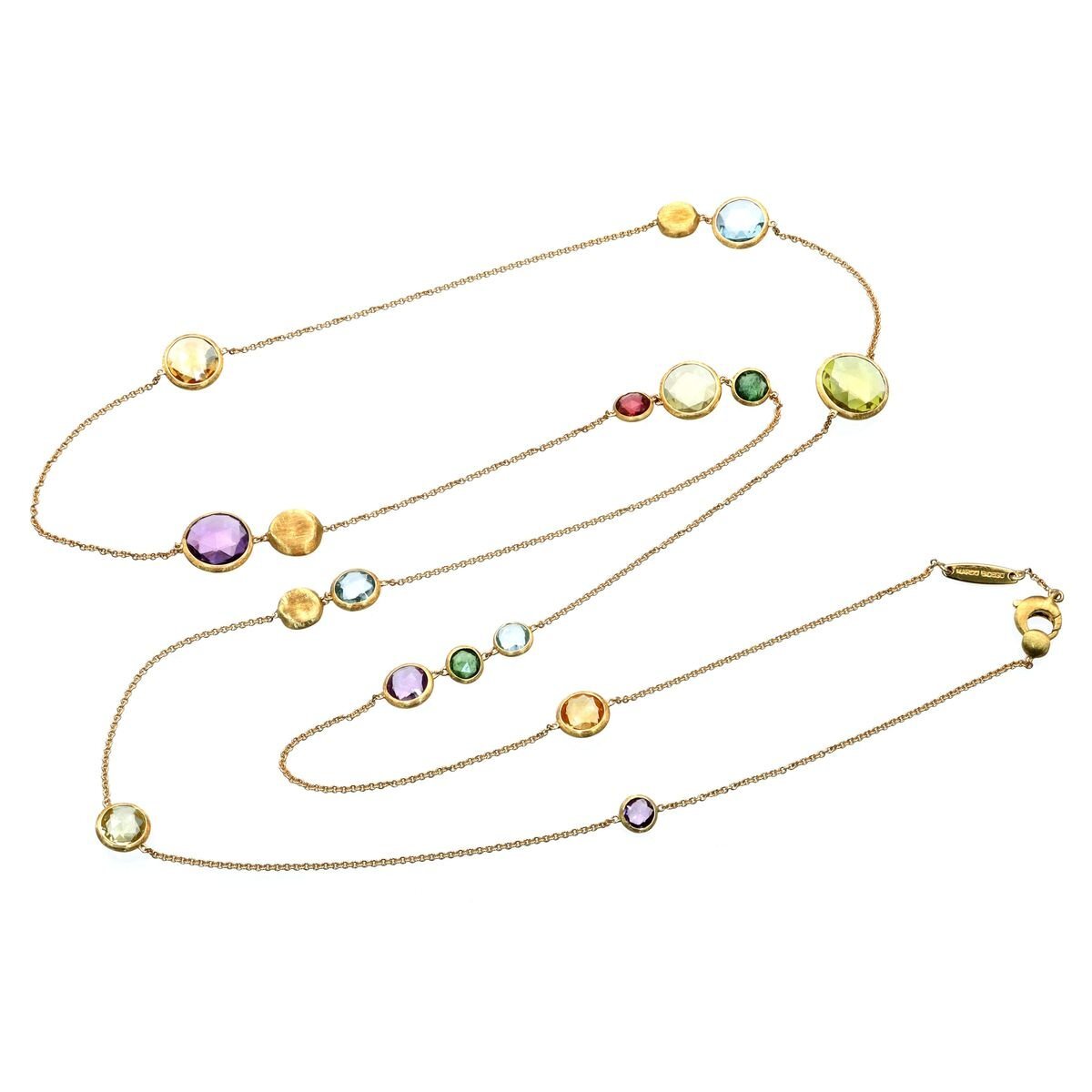 輝く高品質な BICEGO MARCO 上質なイタリアンジュエリー マルコ ★03B53 美品 鑑別書付 13.8g ネックレス ロング マルチカラーストーン K18 ビチェゴ トパーズ