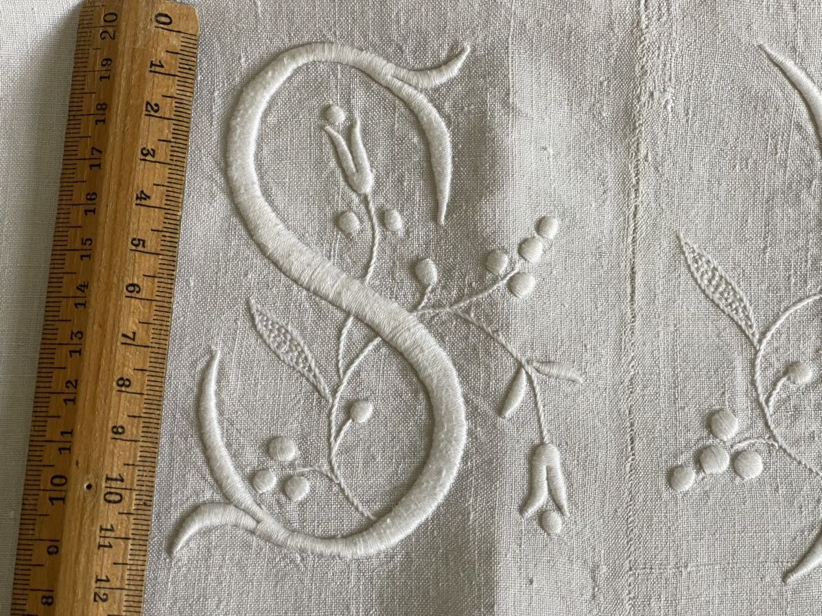  Франция античный рука ткань linen простыня цветок знак initial [SB] центральный si-m