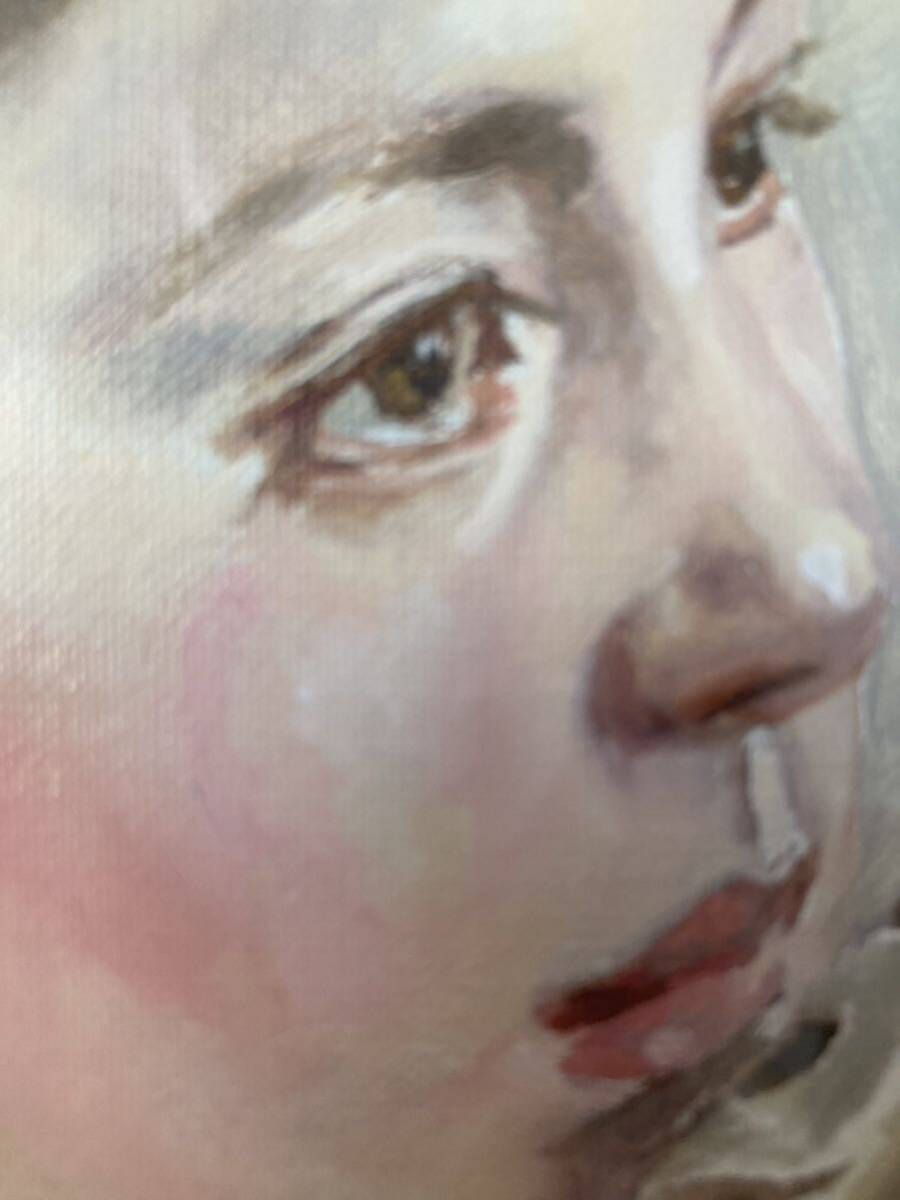 【真作】奥龍之介 (1923-1986) 「フルートの少女」 油彩4号 女性像 少女名画_画像6