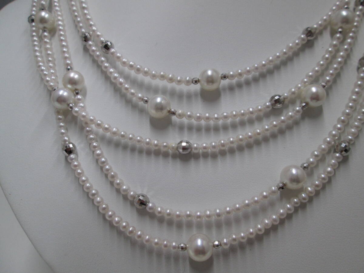 【2388】本真珠のパールデザイン　5連ネックレス　ミニ鑑別付　K18WG　パールネックレス_画像2