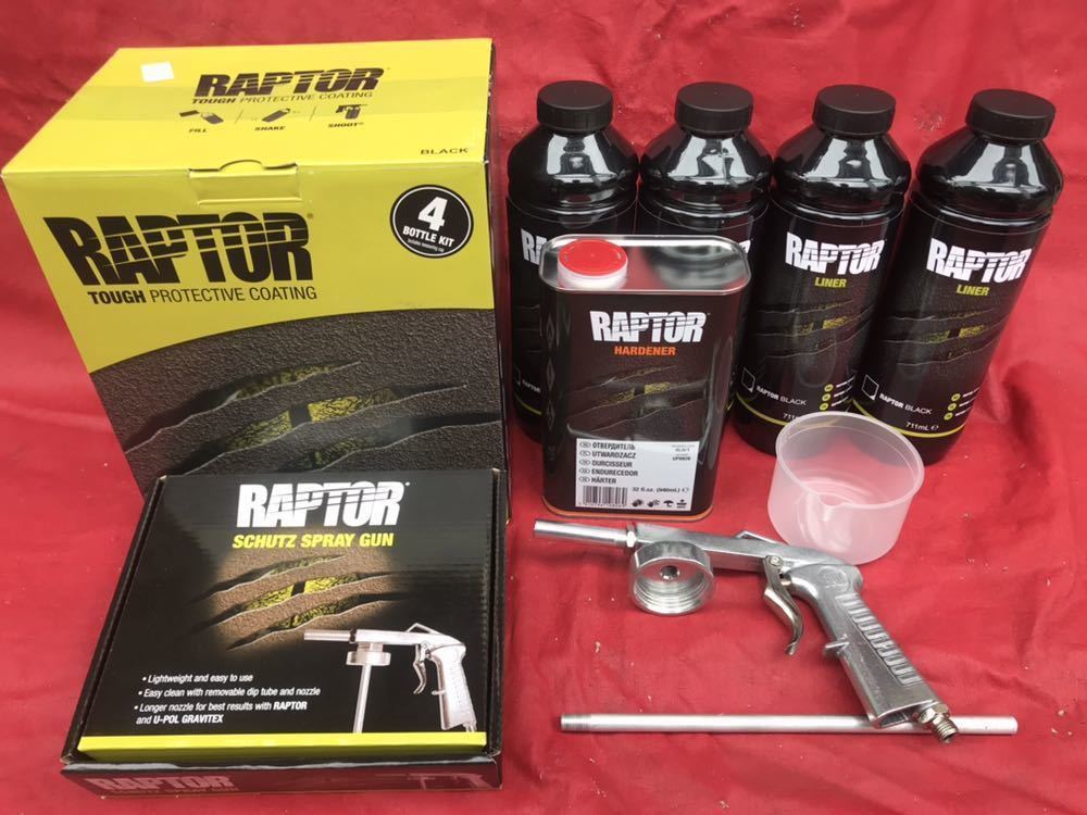 正規輸入品 U-POLのRAPTOR LINER ブラック４L 純正塗装ガンセット ラプターライナー ベッドライナー ザラザラ塗装 テクスチャー塗装の画像1