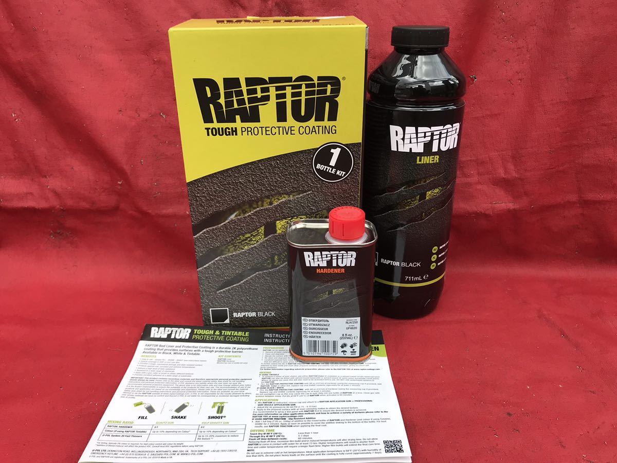 正規輸入品 U-POL製のRAPTOR LINER ブラック1L セット ラプターライナー ベッドライナー ザラザラ塗装 テクスチャー塗装 荷台の画像1