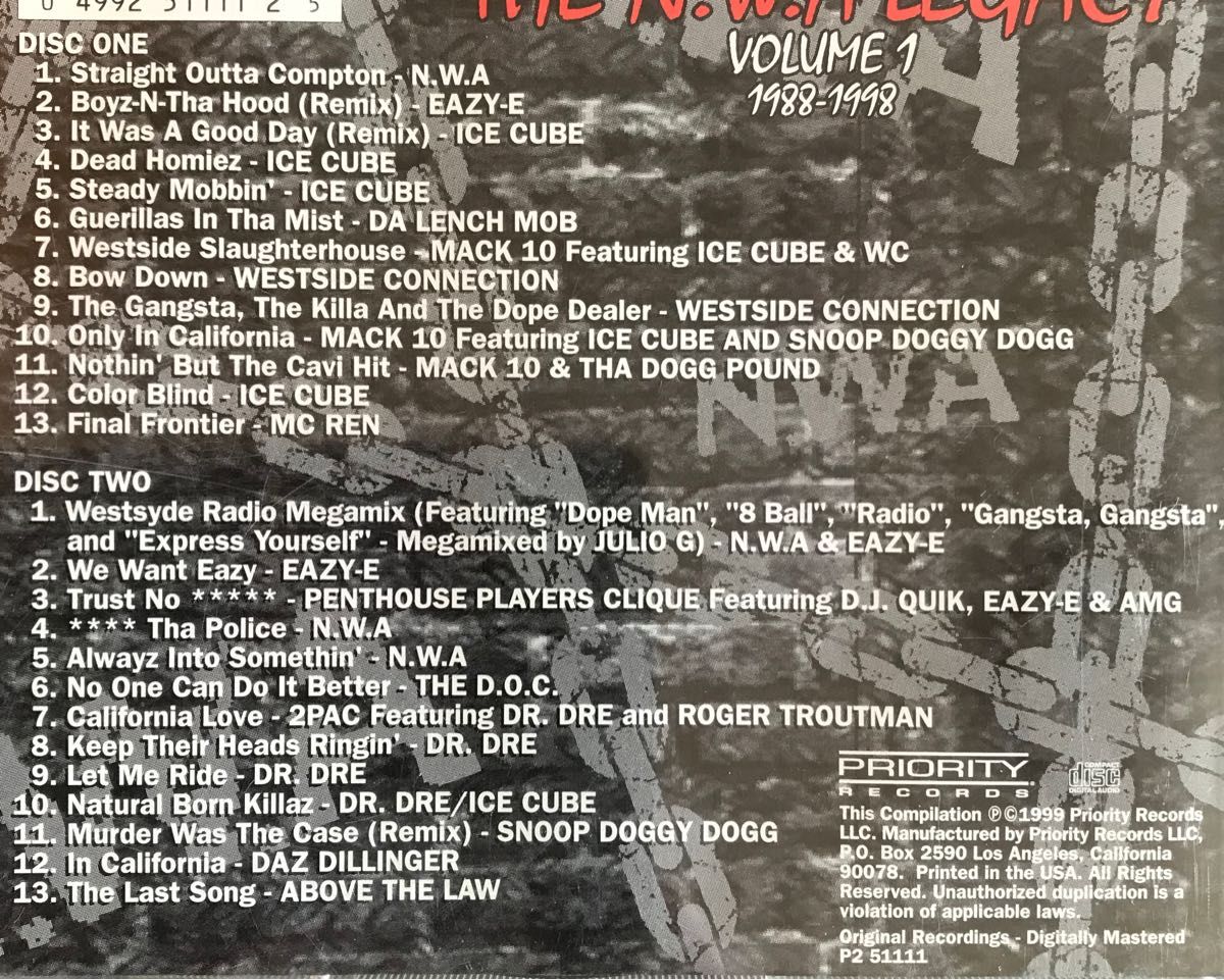 THE N.W.A. LEGACY VOLUME 1 1988-1998 US盤 CD2枚組 G-RAP WESTSIDE