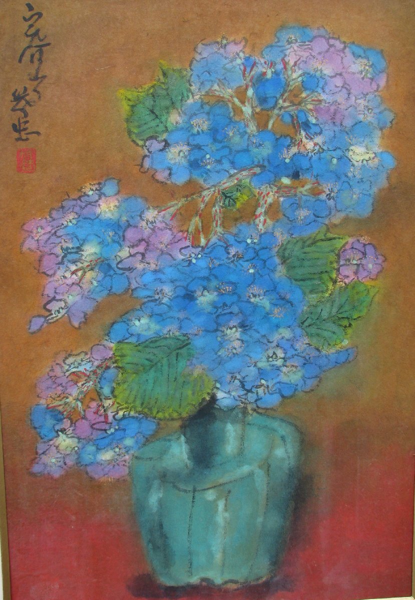 静物画(作者不明) 作者不詳「紫陽花」日本画,変形8号,成行き :: Yahoo!Auction
