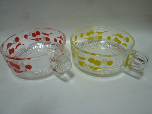 ガラス カップ型 ボウル スープカップ 2個セット サクランボ柄 昭和レトロ アデリアガラス アデリア レトロの画像1