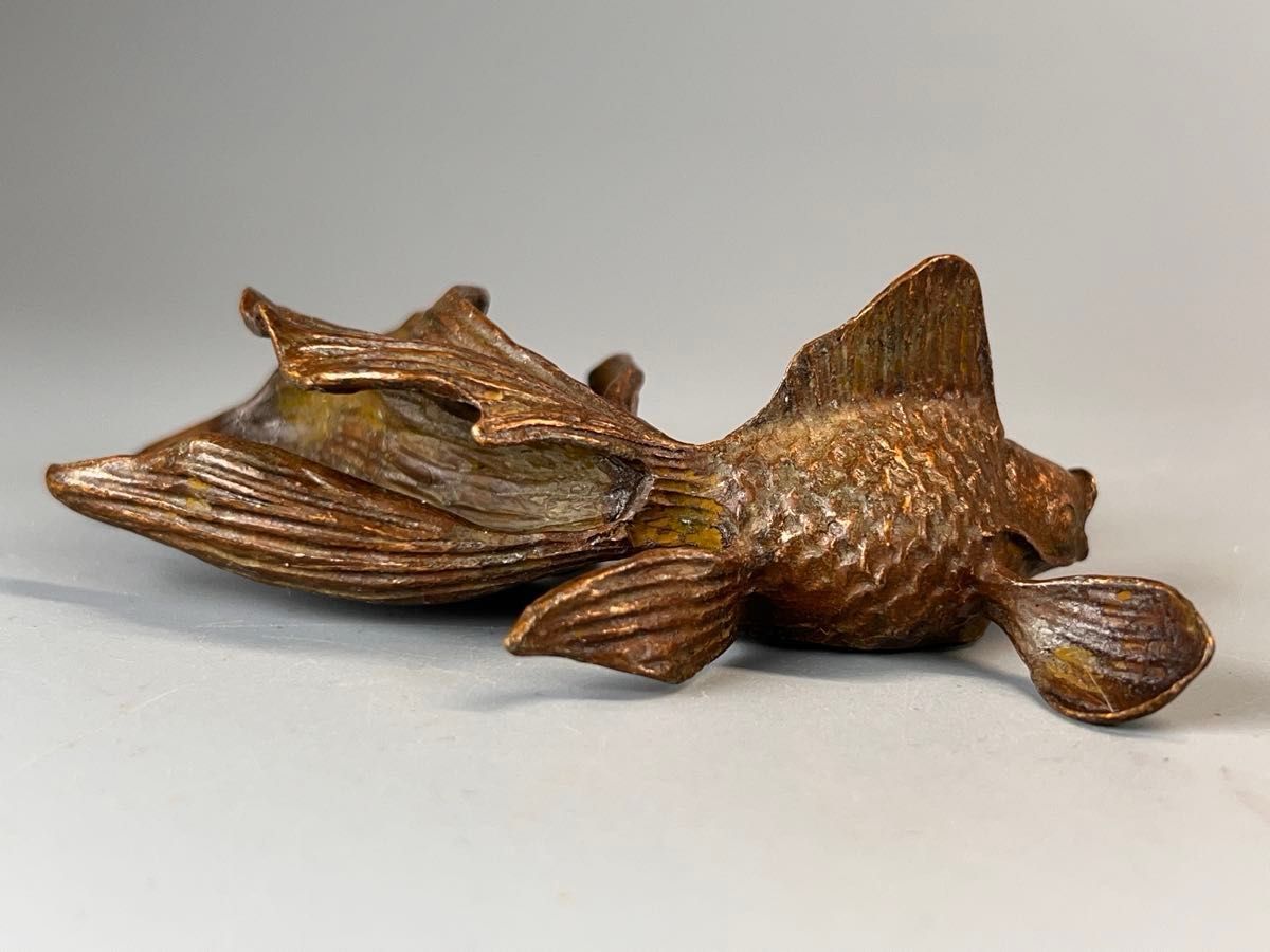 古美術 煎茶道具 置物 刻印あり 細工金魚 時代物 骨董品 金属工芸 茶道具