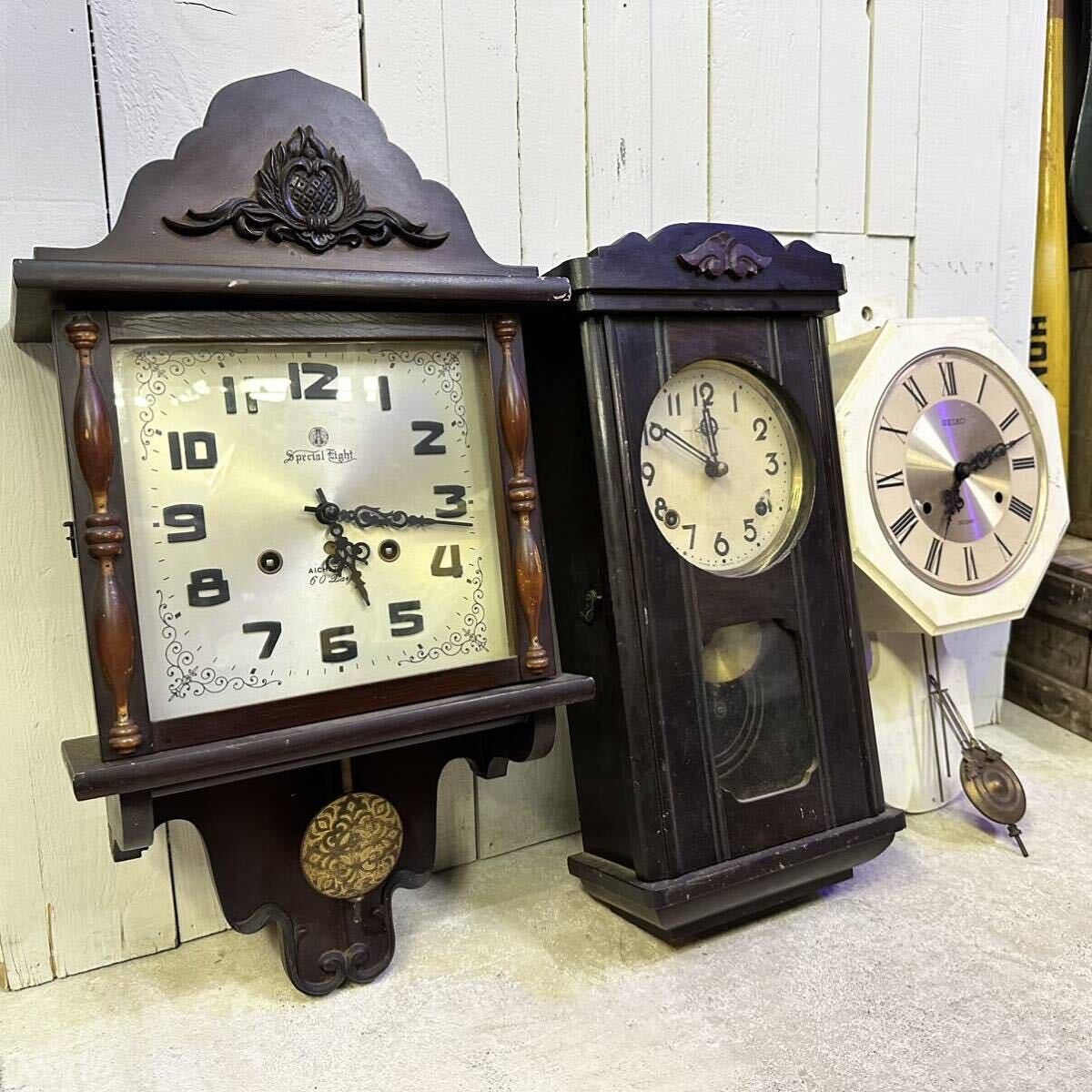 ヴィンテージ 掛時計 振り子時計 ゼンマイ式 昭和レトロ アンティーク ボンボン時計 SEIKO セイコー 愛知時計 の画像1