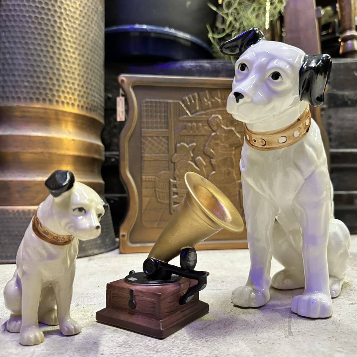 ビクター犬 ニッパー犬 Victor 蓄音機 陶器製 置物 オブジェ 昭和レトロ ヴィンテージ雑貨 アンティーク雑貨 インテリアの画像1