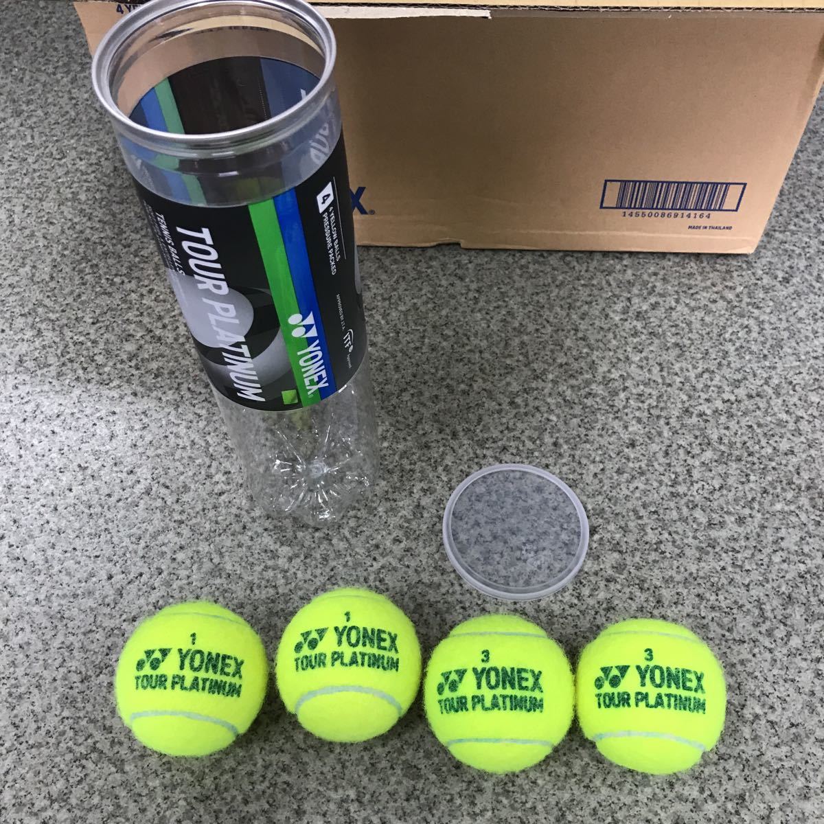 ヨネックス　硬式テニスボール　TOUR PLATINUM 4個入ペット缶15缶（ボール個数60個）　セットボール　テニス他トスバッティングにも人気！_画像3