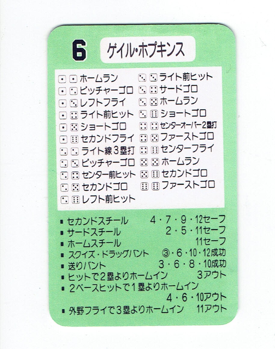 タカラプロ野球カードゲーム風 自作カード１枚(ゲイル・ホプキンス)の画像3
