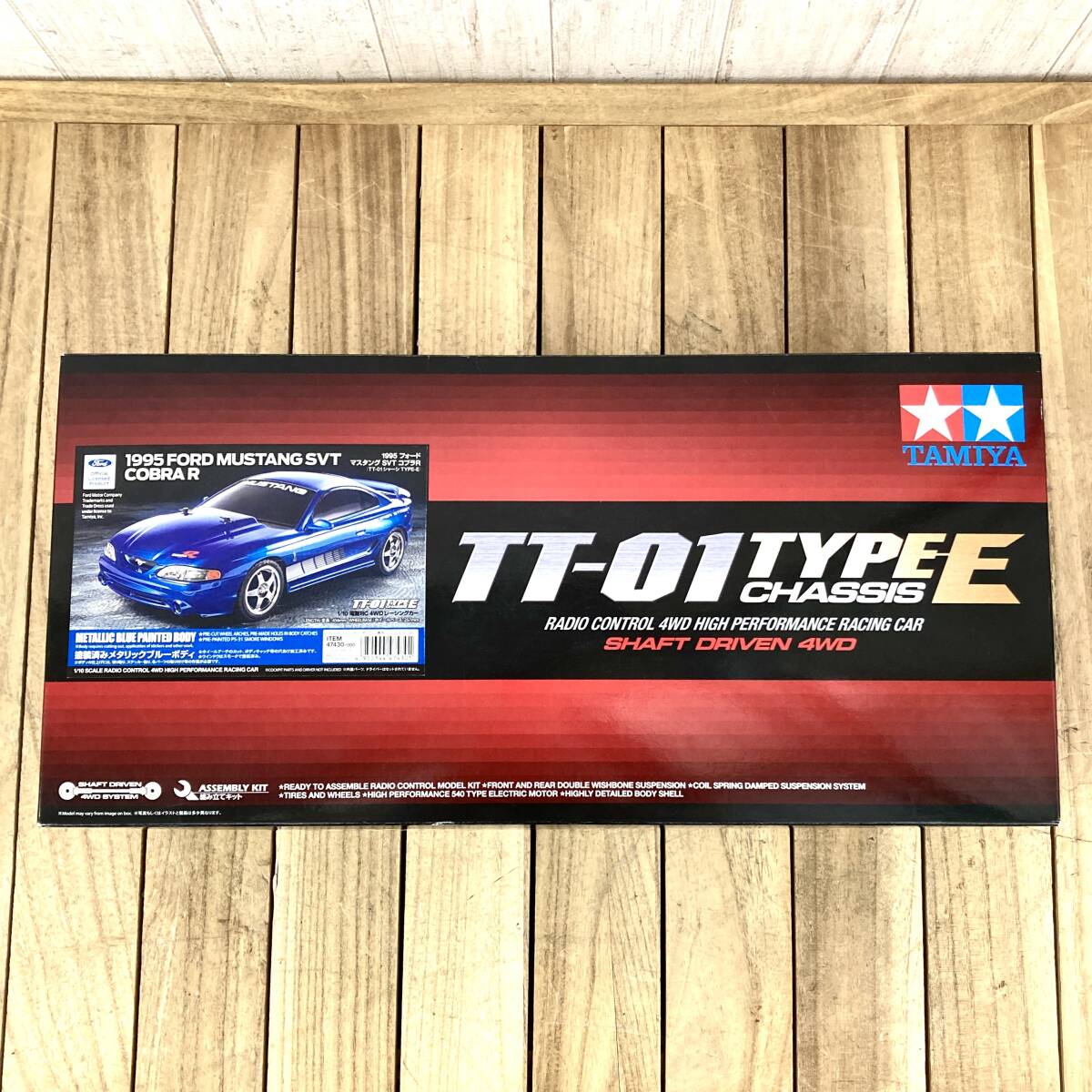 ＊TAMIYA 1995 フォード マスタング SVT コブラR TT-01シャーシ TYPE‐E 1/10 ラジコン レーシングカー メタリックブルーボディ 未組立_画像1