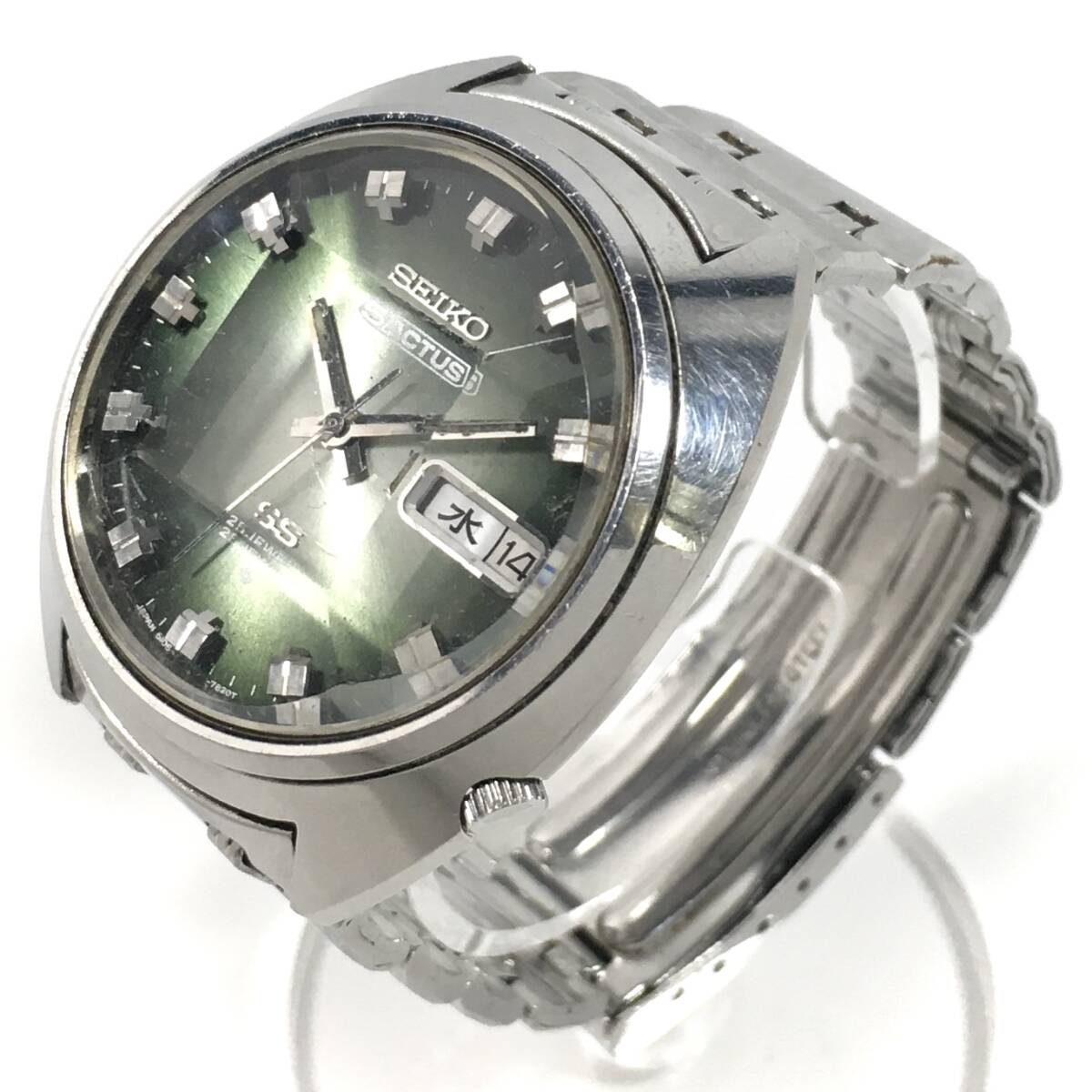 ＊SEIKO 5ACTUS 6106-7600 自動巻 25石 カットガラス メンズ 腕時計 デイデイト グリーン文字盤 セイコー 5アクタス ジャンクの画像3