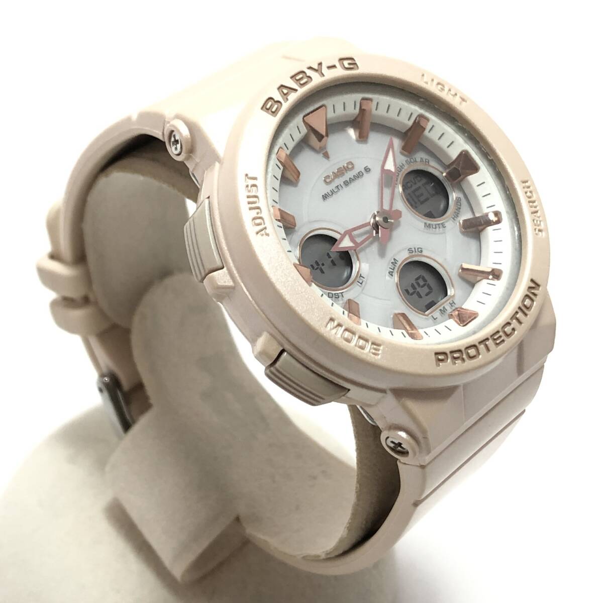 ＊CASIO BABY-G BGA-2510 電波ソーラー 腕時計 マルチバンド6 デジアナ ベージュ系 白文字盤 レディース カシオ 布袋付 稼働品の画像3