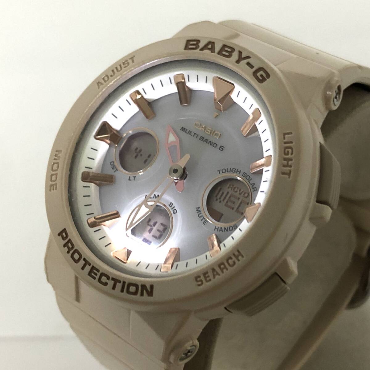 ＊CASIO BABY-G BGA-2510 電波ソーラー 腕時計 マルチバンド6 デジアナ ベージュ系 白文字盤 レディース カシオ 布袋付 稼働品の画像8