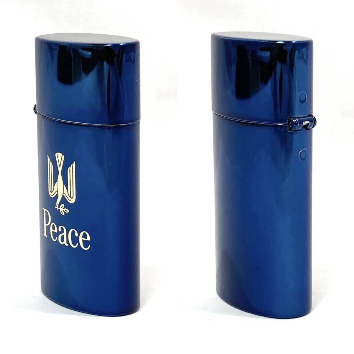 ＊【未使用】PEACE ライター 2個/吸い殻入れ 1個 3点セット 非売品 ブルー系 オイルライター シガレットケース ピース・デザイン 箱付きの画像4