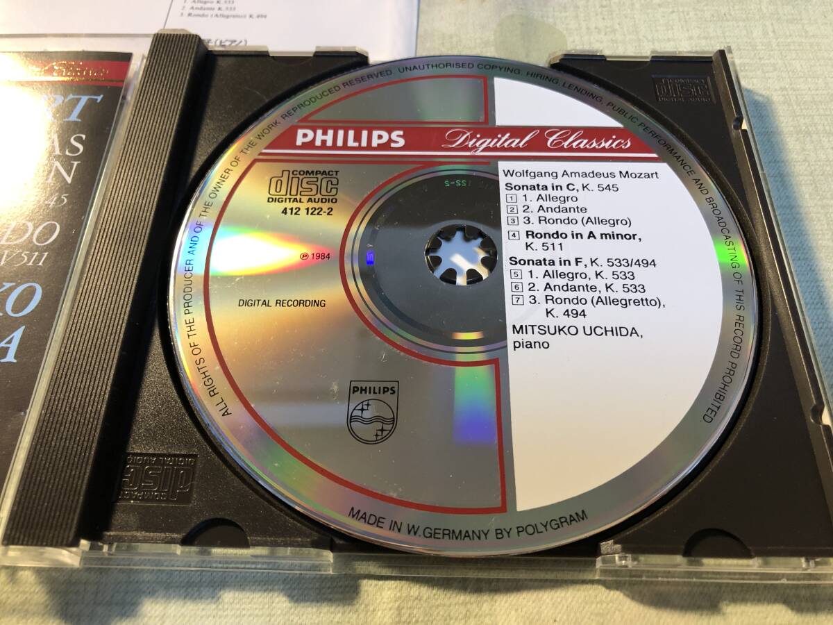 西独盤☆全面アルミ PHILIPS・412 122-2☆モーツァルト：ピアノ・ソナタ第15番、第18番、ロンドk.511☆内田光子（ピアノ）の画像3