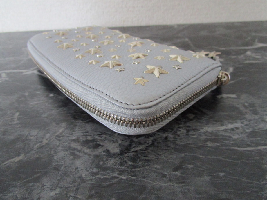  не использовался товар / подлинный товар * высококлассный * Jimmy Choo / Jimmy Choo * кошелек / длинный кошелек / раунд застежка-молния * кожа / Star заклепки 