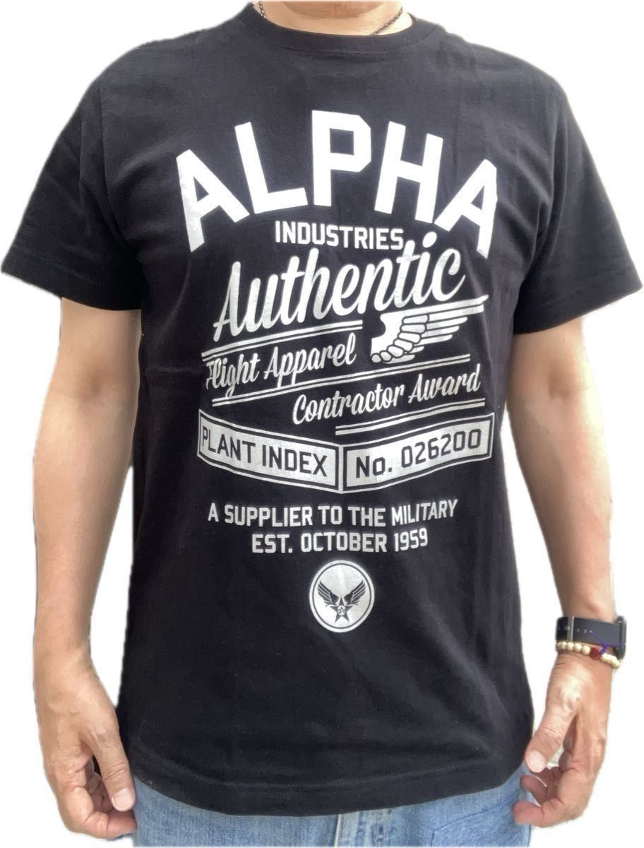 ALPHA INDUSTRIES アルファインダストリーズ       L サイズ　ブラックデカロゴ 半袖Tシャツ メンズ 