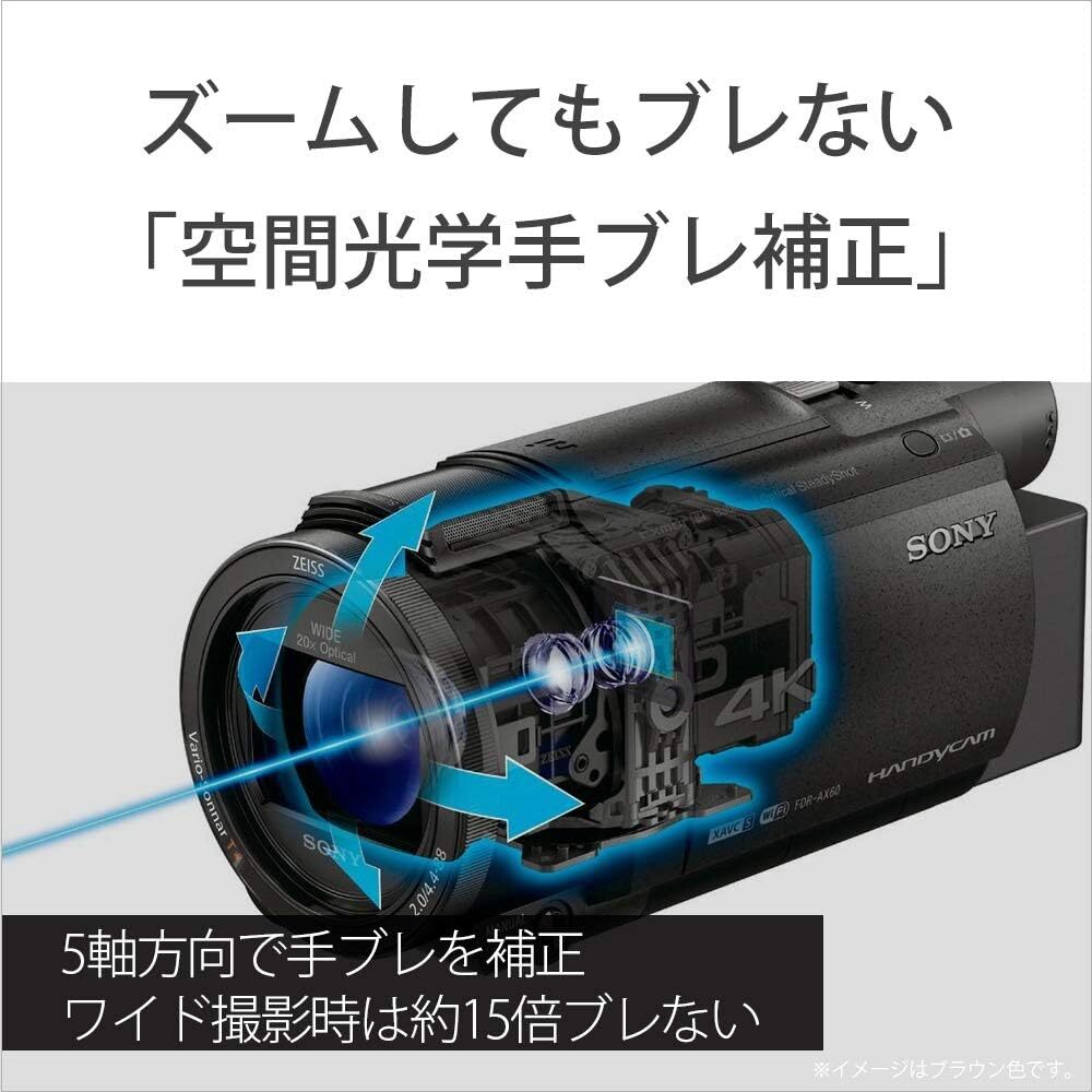 展示★美品★SONY FDR-AX60 B デジタル4Kビデオカメラ Handycam ブラック 内蔵メモリー64GB 光学ズーム20倍 空間光学手ブレ補正 Wi-Fi搭載の画像5