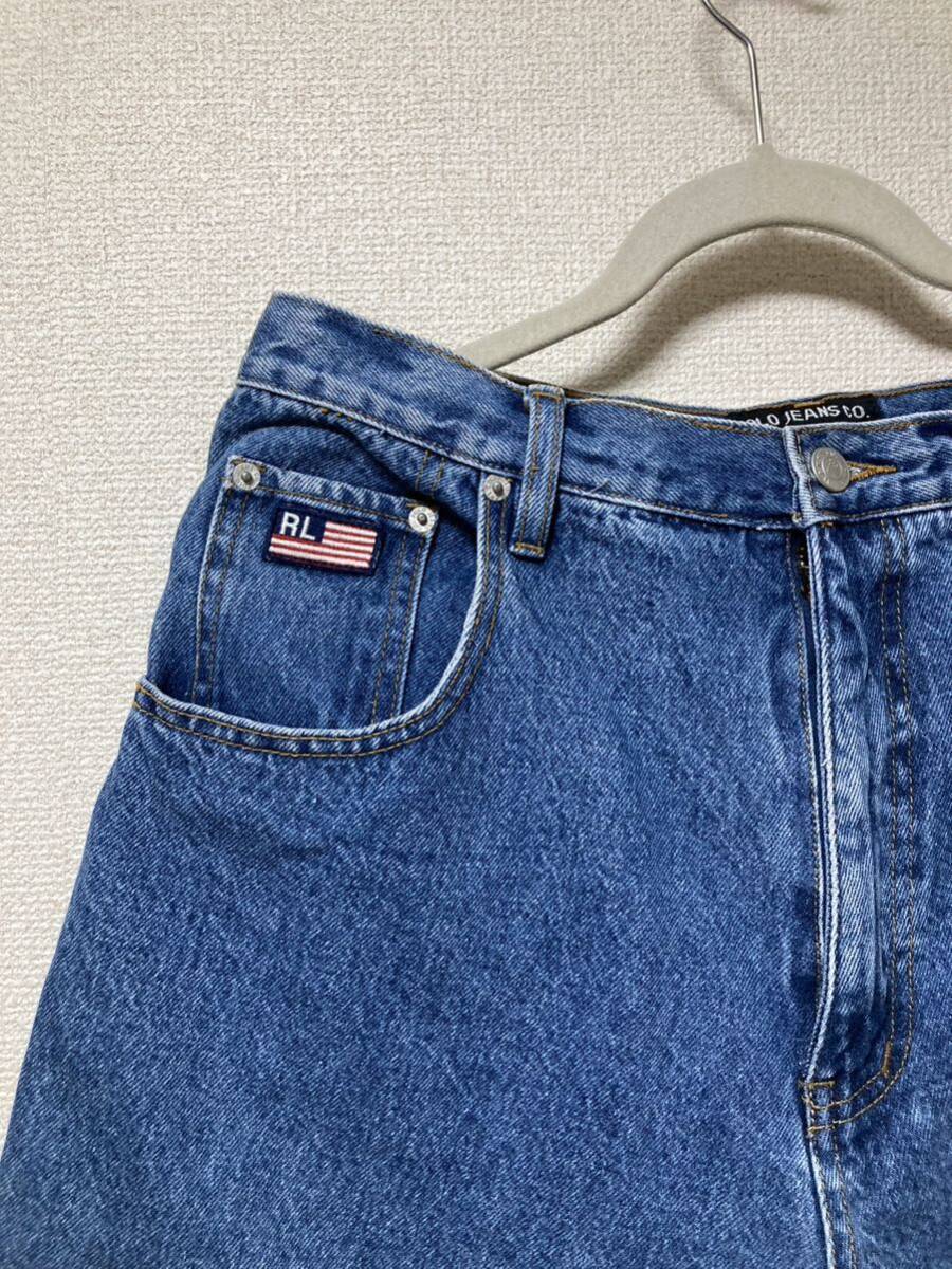 90s ポロジーンズ バギーショーツ デニム ハーフパンツ バギーパンツ ウェスト34 POLO Jeans Co Ralph Lauren ラルフローレン ビンテージ_画像3