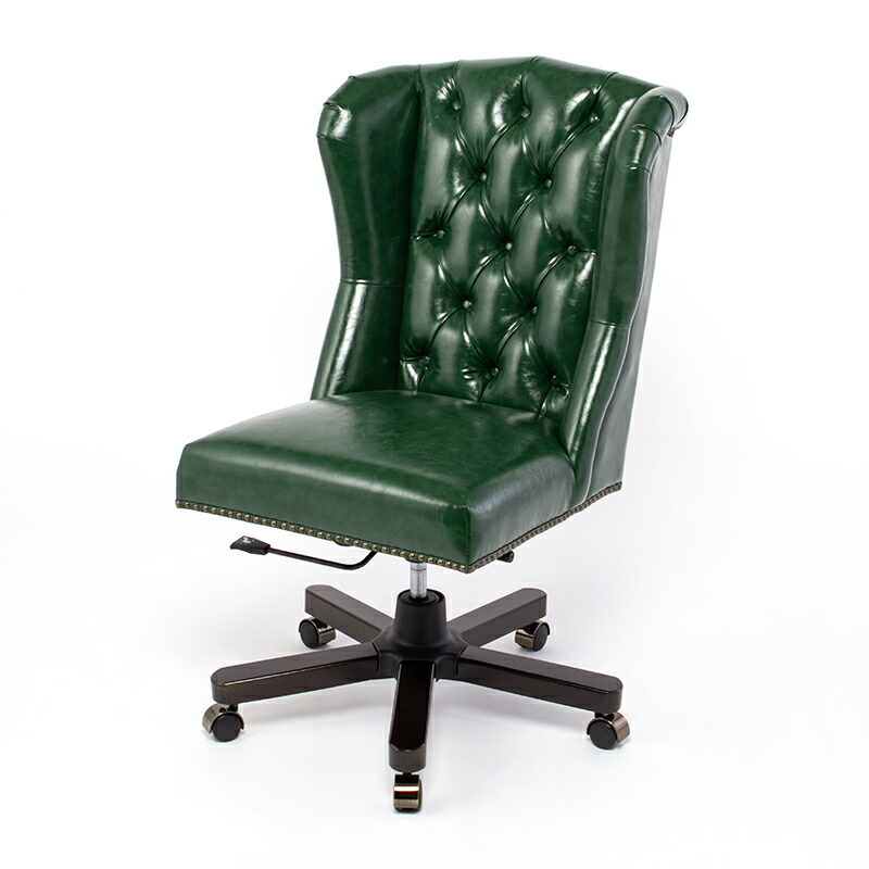 チェア オフィスチェア アンティーク イス デスクチェア ハイバック 椅子 いす 回転いす 木製 グリーン 合皮 ヴィンセント 9013-OF-P91B_画像6