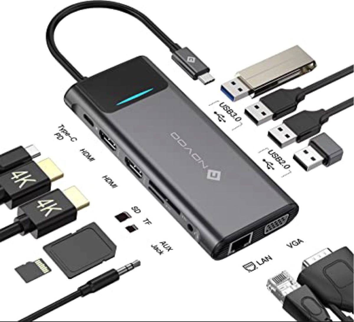 USB C ハブ 12-in-1 USB Type-c 変換アダプタ トリプルディスプレイ デュアルHDMI 4K VGA)の画像1