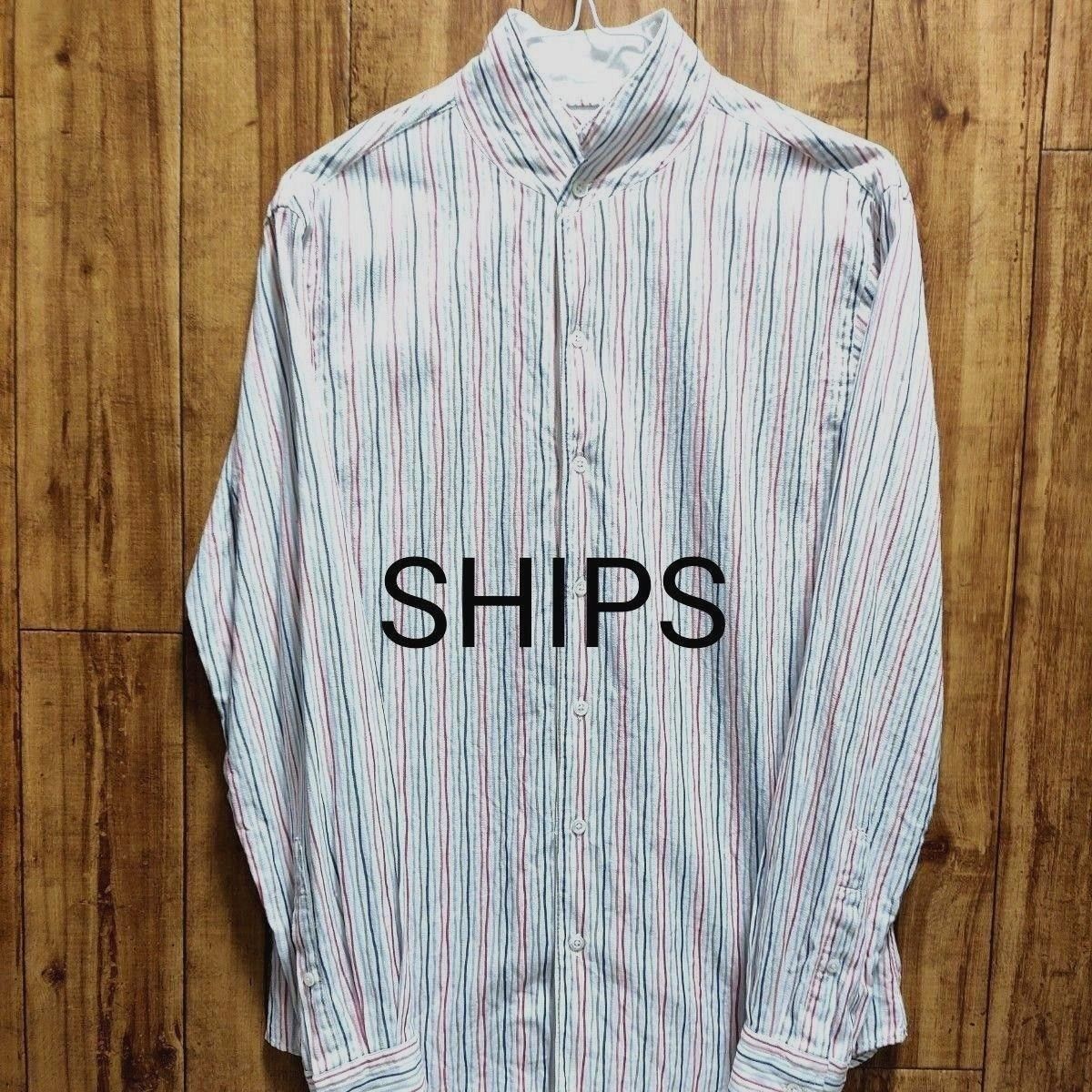 SHIPS シップス 長袖 シャツ ノーカラーシャツ ストライプシャツ カジュアルシャツ