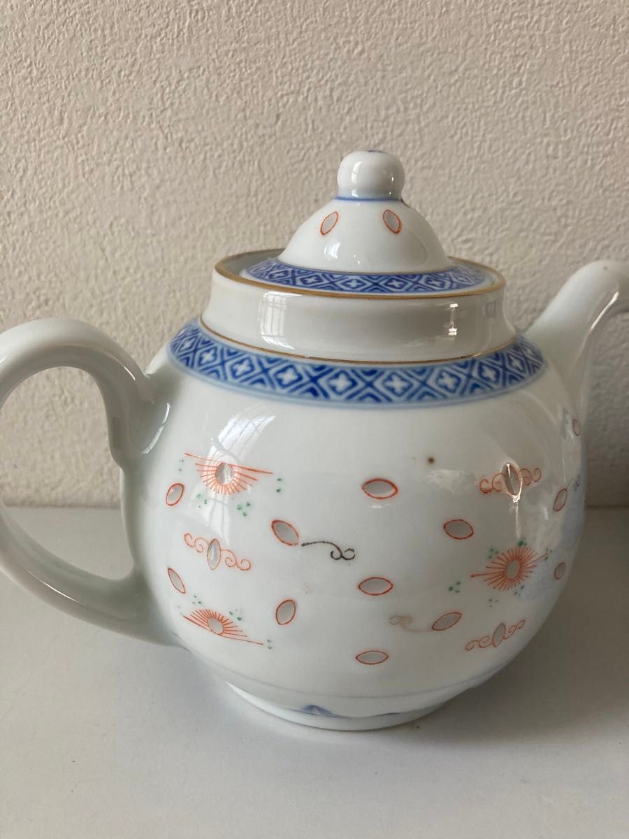 新品　中国茶セット　急須　コップ　茶器セット　中国景徳鎮　 蛍透かし 螢透茶碗