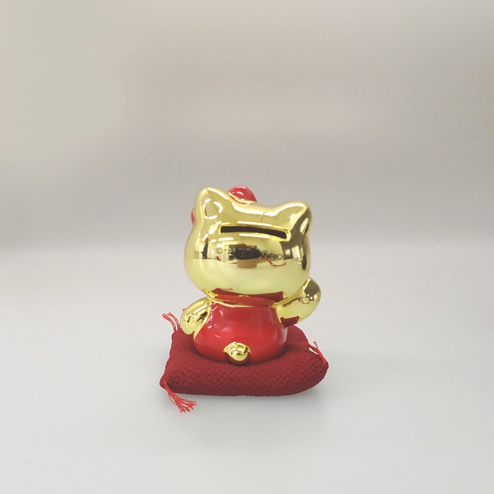 【中古】 Hello Kitty ハローキティ キティちゃん まねきねこ 貯金箱 陶器 2点セット ざぶとん付き 2001年・2004年製 【質屋】の画像8