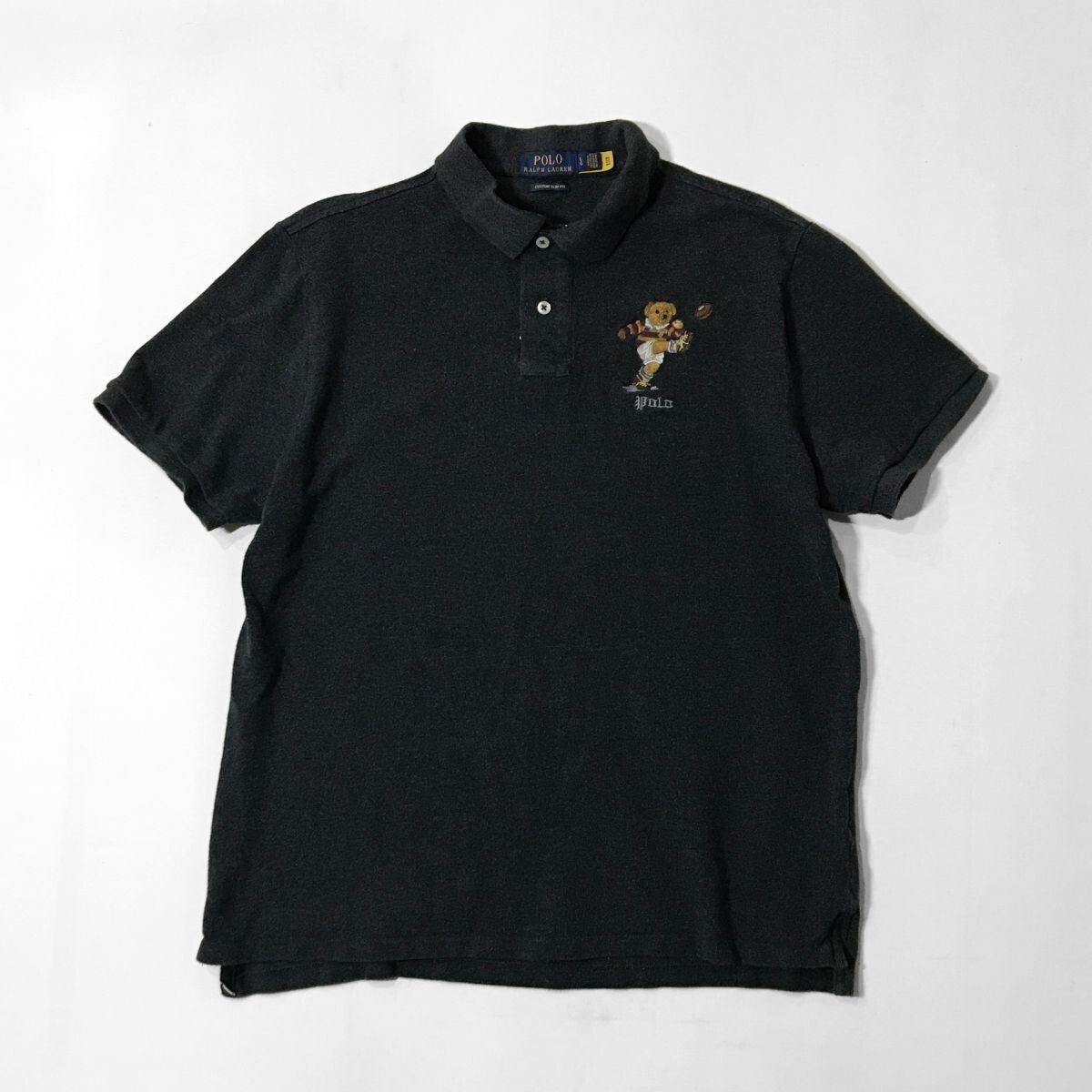 希少 人気デザイン ポロ ラルフローレン Polo Ralph Lauren 半袖 ポロベア 刺繍 鹿の子 ポロシャツ L グレー ベアー 熊 ロゴ_画像1