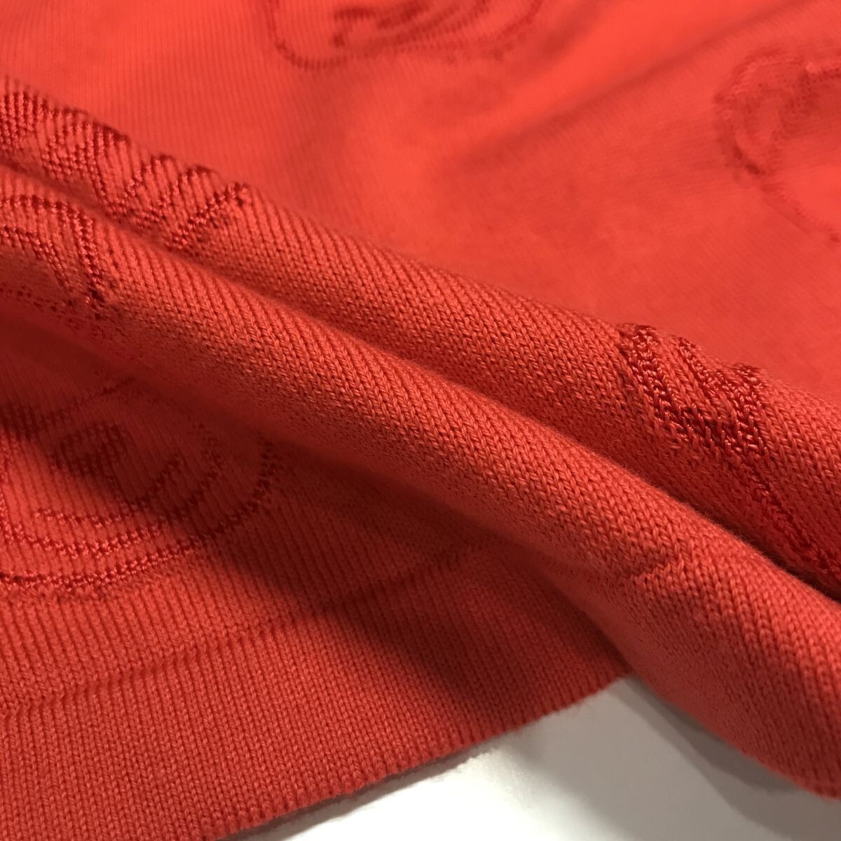 クマ ロゴ 刺繍デザイン モスキーノ MOSCHINO コットンニット フレア ミディ 半袖 ワンピース 14号 オレンジ ロング セーター Aラインの画像9