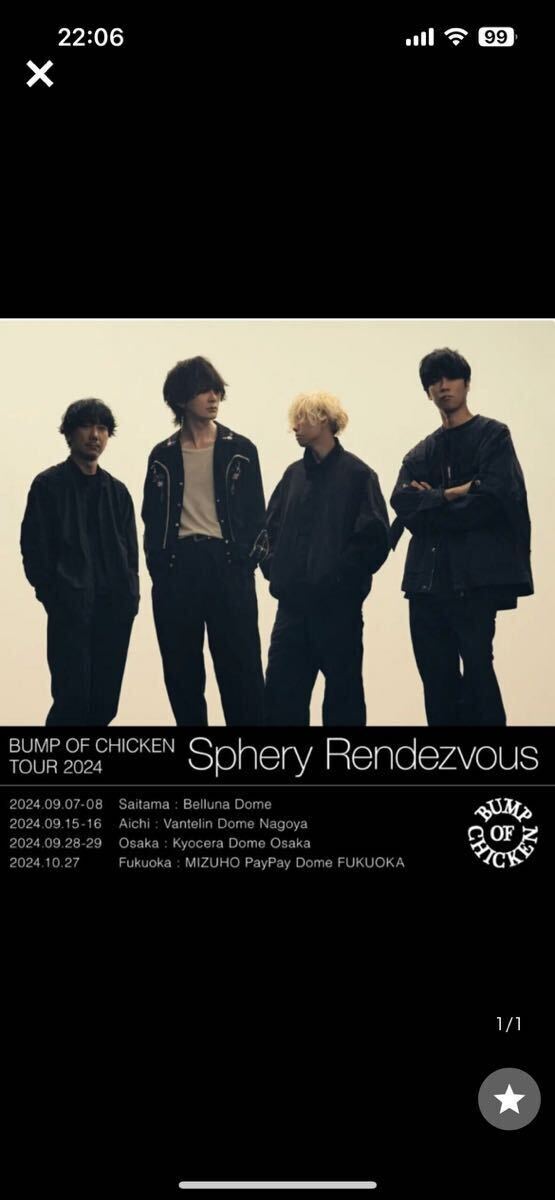 【番号通知のみ】BUMP OF CHICKEN TOUR 2024 Sphery Rendezvous ライブチケット最速先行抽選シリアルナンバーの画像1