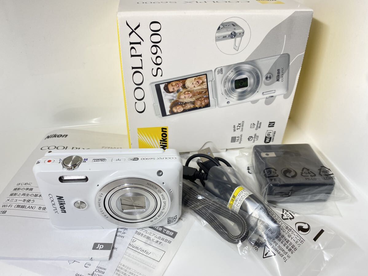 【動作確認済】完品 Nikon COOLPIX S6900 ニコン コンパクトデジタルカメラ ナチュラルホワイト バリアングル SD付 コンデジ デジカメ 箱有の画像1