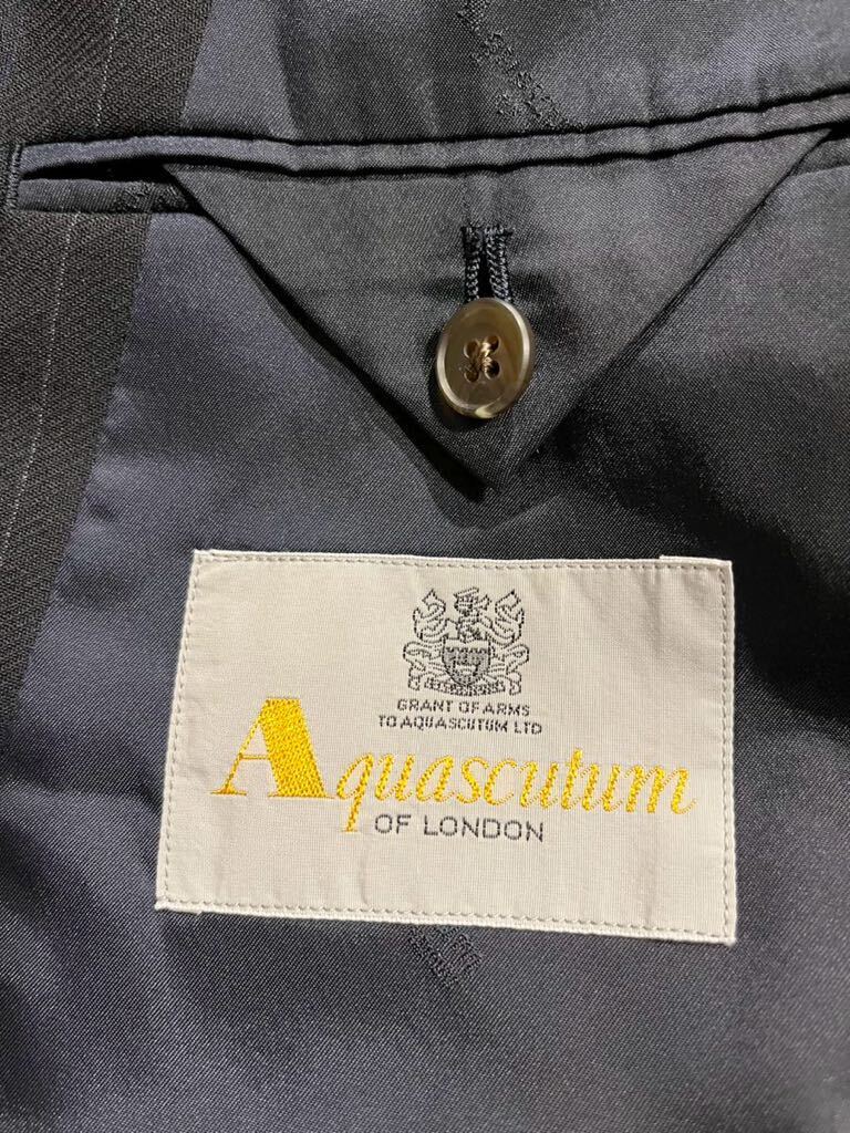 Aquascutum / 2Bテーラードジャケット / ストライプ/ SIZE:A-6(L相当) / NAVY /アクアスキュータム /2つ釦 /総裏 /サイドベンツ /ブレザー_画像5