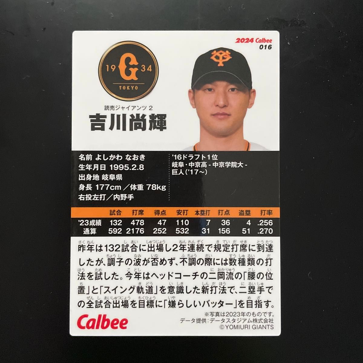 プロ野球チップス2024 吉川尚輝選手　読売ジャイアンツ