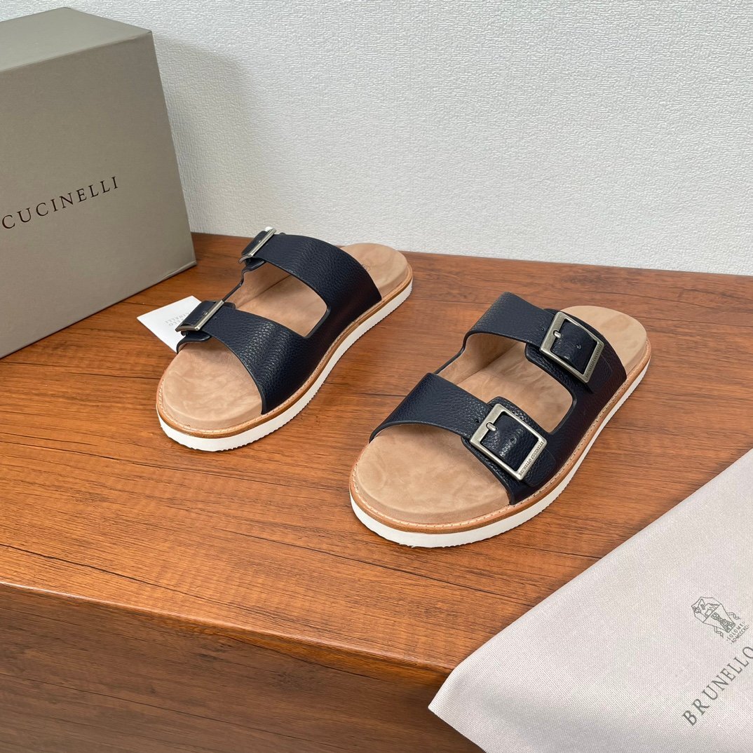 Brunello Cucinelli 　ブルネロクチネリ イタリア 　メンズ 　スリッパ もよう 牛革 ブラック 夏　39-44サイズ選択可能_画像3