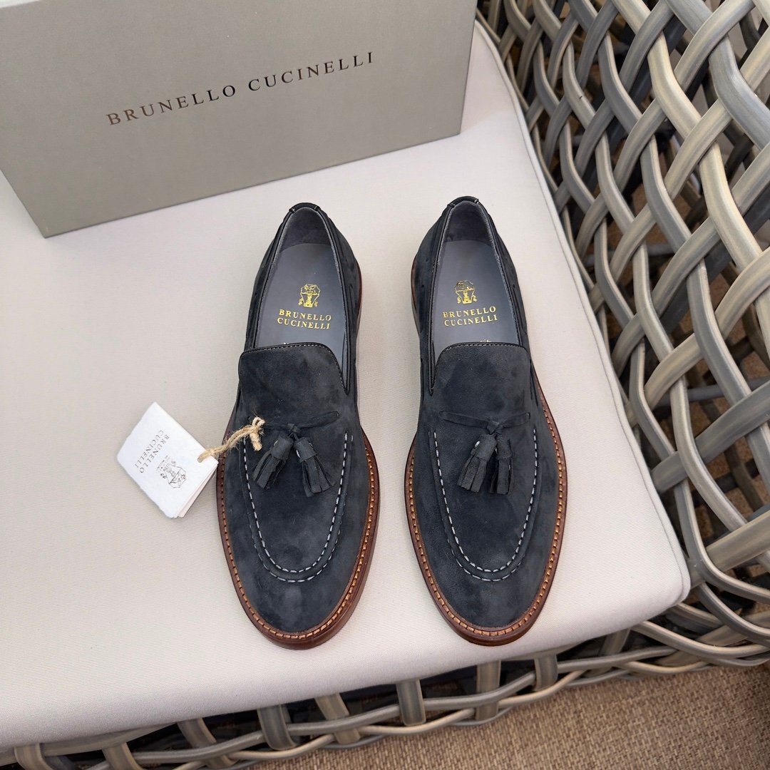 Brunello Cucinelli ブルネロクチネリ フリンジ ペニー メンズ シューズ　 靴　 ローファー 　ブラックアッシュ　サイズ選択可能_画像1