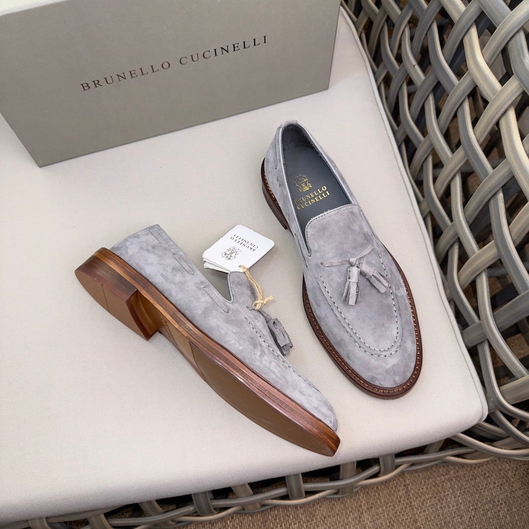 Brunello Cucinelli Brunello Cucinelli бахрома pe колено мужской обувь обувь Loafer casual серый размер выбор возможность 